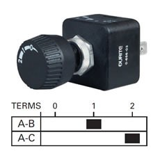 Splashproof Three Position Rotary Switch - Off/On/On - 15A at 12V