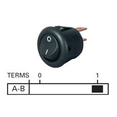 On/Off Single Pole Switch with Miniature Plastic Rocker - 6A at 12V