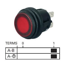 On/Off - Push-Push Single Pole Switch - LED Indicator - 10A at 12V