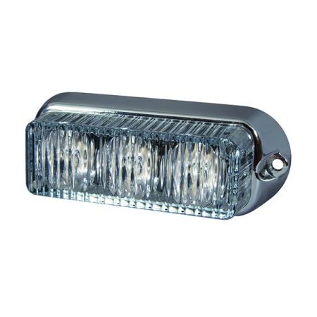 High Intensity 3 White LED Warning Light - Horizontal, Chrome Bezel (12 flash patterns)