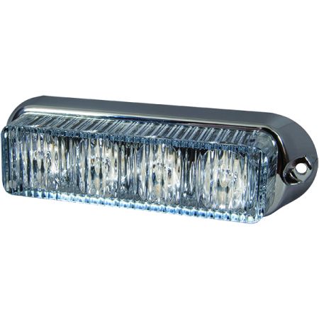 High Intensity 4 White LED Warning Light - Horizontal, Chrome Bezel (19 flash patterns)