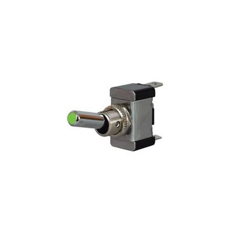 Green LED On/Off Toggle Switch with Metal Lever- 12/24V