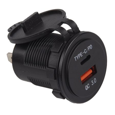 18W Dual USB Type-A and Type-C Ports Power Socket - 3A, 12/24V