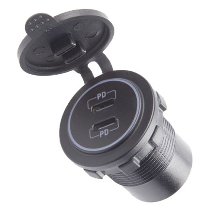 30W Dual USB Type-C Ports Power Socket - 3A, 12/24V