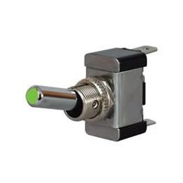 Green LED On/Off Toggle Switch with Metal Lever- 12/24V