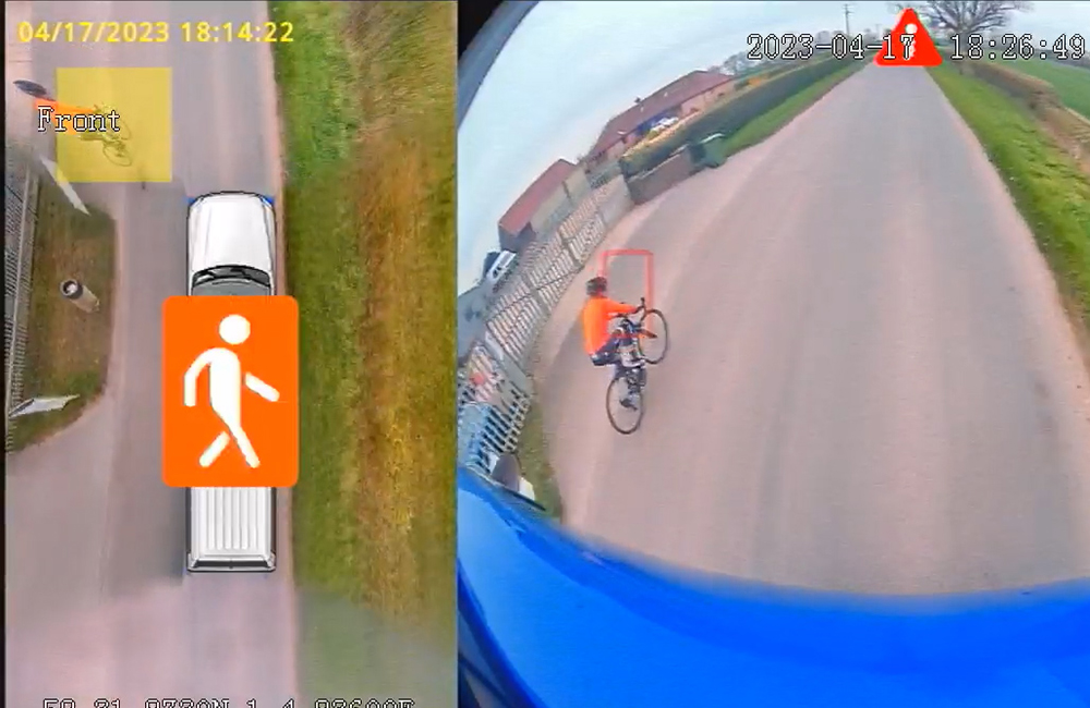 Yellow close proximity alert - VRU detected on the left Yellow close proximity alert - VRU detected on the left